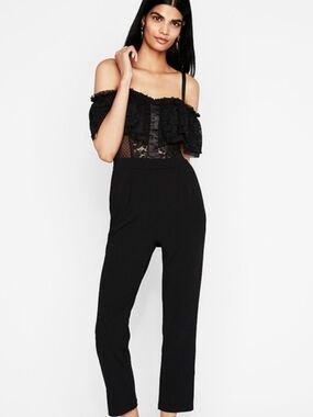 Express Off-Shoulder Lace Top Jumpsuit in Black